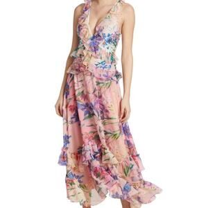 PatBO Iris Floral Ruffled Dress in Pink Ombre size medium M